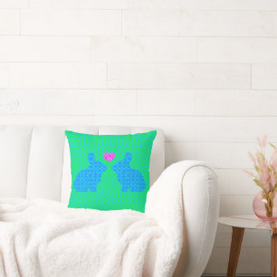 Cojín Decorativo Azules y conejitos rosas enamorados