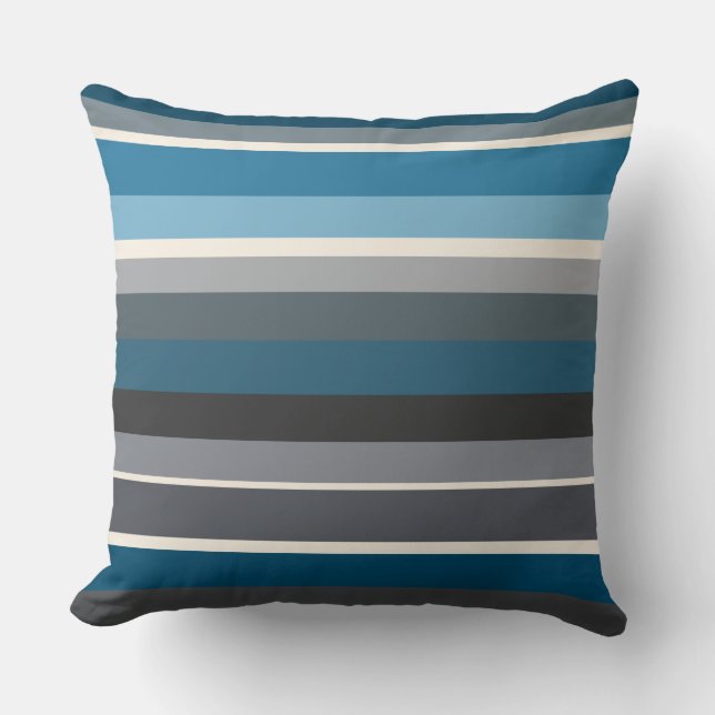 Cojín Decorativo Azules y rayas de grises (Anverso)
