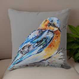 Cojín Decorativo Azulillo Acuarela Elegante Naturaleza