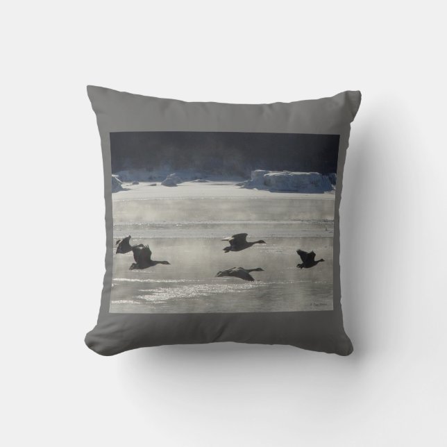 Cojín Decorativo B47 Geese canadiense sobre río congelado (Anverso)