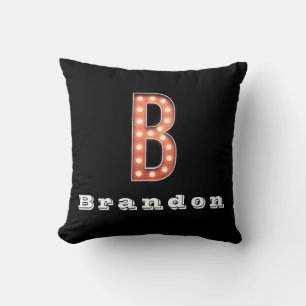 Cojín Decorativo B Monograma Letrero Bombilla Personalizado