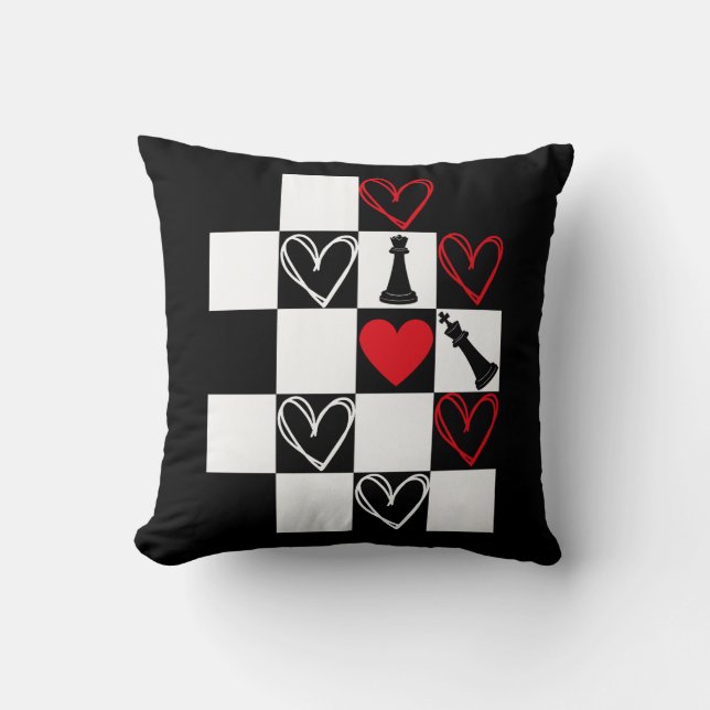 Cojín decorativo B&W de Chessboard Heart Día de Sa (Anverso)