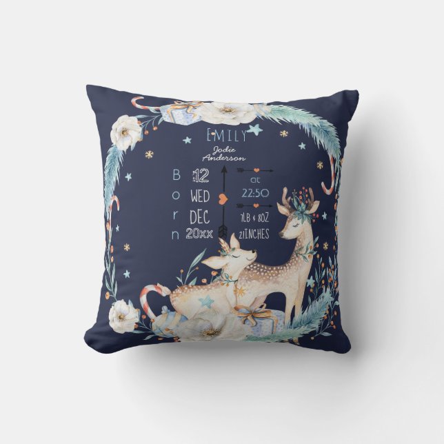 Cojín Decorativo Baby Birth Stats Woodland Deer Windays (Anverso)