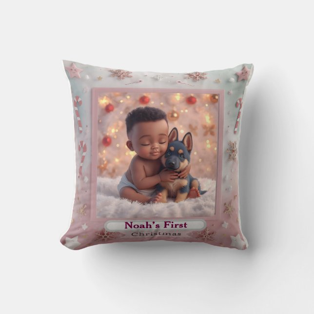 Cojín Decorativo Baby & Blue-Eyed Pup Christmas Pillow (Anverso)