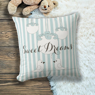 Cojín Decorativo Baby Blue Raya Aves Lindas Guardería / Dormitorio
