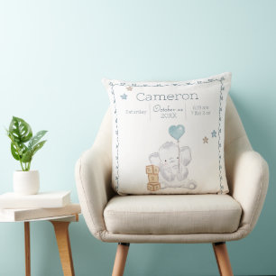 Cojín Decorativo Baby Boy Elephant Custom Name Keepsake