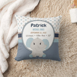 Cojín Decorativo Baby Boy Elephant Nombre personalizado Estadística