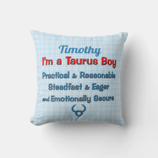 Cojín Decorativo Baby Boy Taurus Zodiac Cheques Rojo y Azul