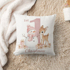 Cojín Decorativo Baby Girl First Christmas Snowman Deer