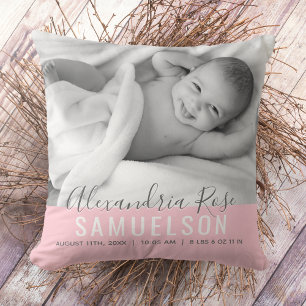 Cojín Decorativo BABY Girl Pink Keepsake Name Birth Date FOTO