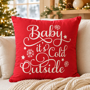 Cojín Decorativo Baby hace frío afuera Red Script Holiday