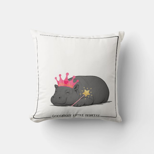 Cojín Decorativo Baby Hippo Princess-Cotton Cushion-Customizable (Anverso)