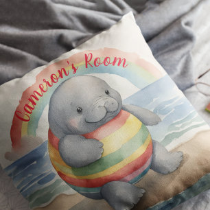 Cojín Decorativo Baby Manatee Rainbow Personalizado