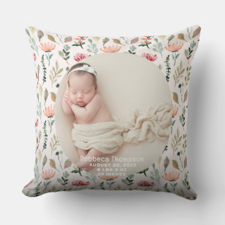 Cojín Decorativo Baby Photo Birth Announcement Keepsake floral