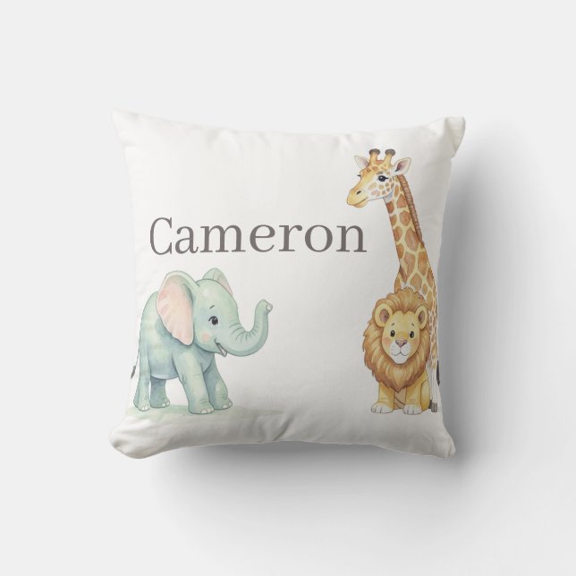 Cojín Decorativo Baby Safari Animals with Custom Name (Anverso)