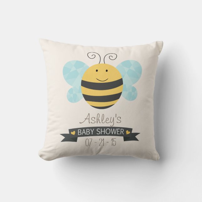Cojín Decorativo Baby Shower Cute Yellow & Black Bee (Anverso)