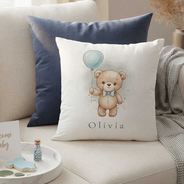 Cojín Decorativo Baby Shower for Boy – Blue Balloon Teddy Bear (Subido por el creador)