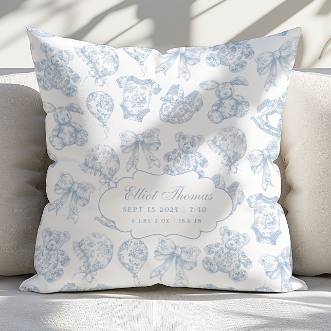 Cojín Decorativo Baby Stats Blue Toile Nursery (Subido por el creador)