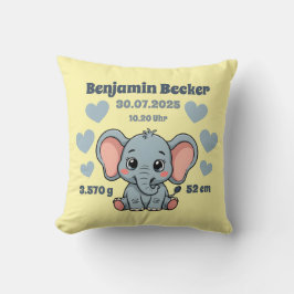 Cojín Decorativo Babykissen zur Geburt - Elefant - personalisierbar