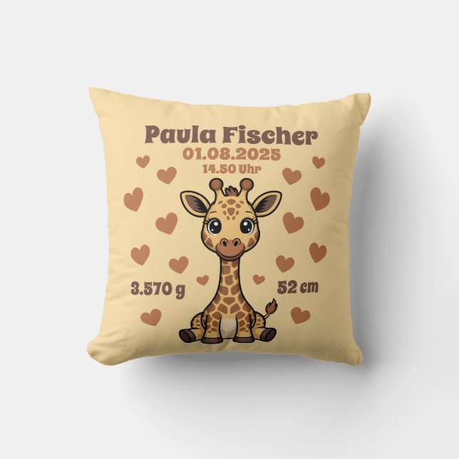 Cojín Decorativo Babykissen zur Geburt - Giraffe - personalisierbar (Anverso)