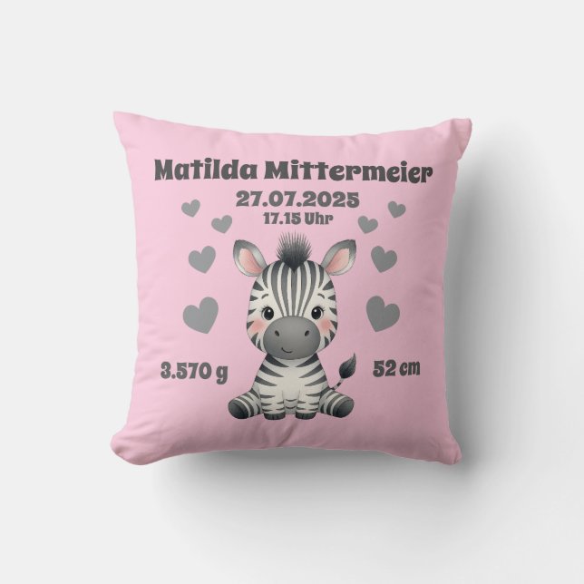 Cojín Decorativo Babykissen zur Geburt - Zebra - personalisierbar - (Anverso)