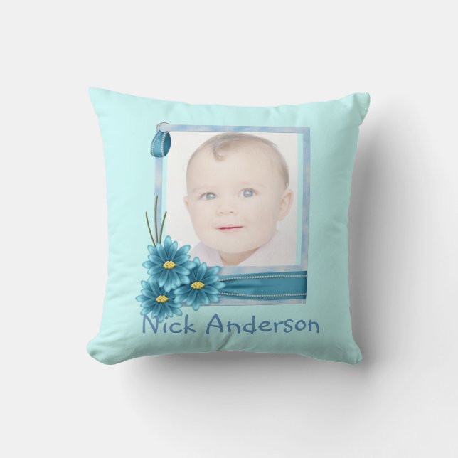 Cojín Decorativo Babys 1Navidades Blue Daisy Baby Photo (Anverso)