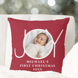 Cojín Decorativo Baby's First Christmas Photo Red