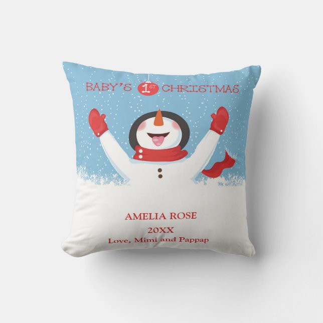 Cojín Decorativo Babys Name First Christmas Snowman (Anverso)