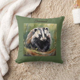 Cojín Decorativo Badger personalizado en el entorno de bosques