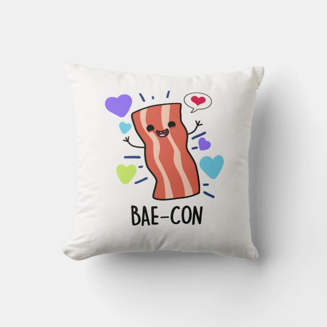 Cojín Decorativo Bae-con Funny Bacon Pun (Anverso)