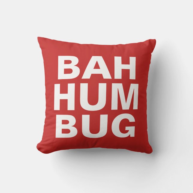 Cojín Decorativo BAH HUMBUG - blanco sobre rojo (Anverso)