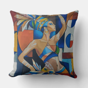 Cojín Decorativo Bailarín Africano Vibrante Cubista Geométrico Mode