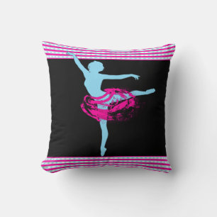 Cojín Decorativo Bailarín de ballet rosa y turquesa en negro