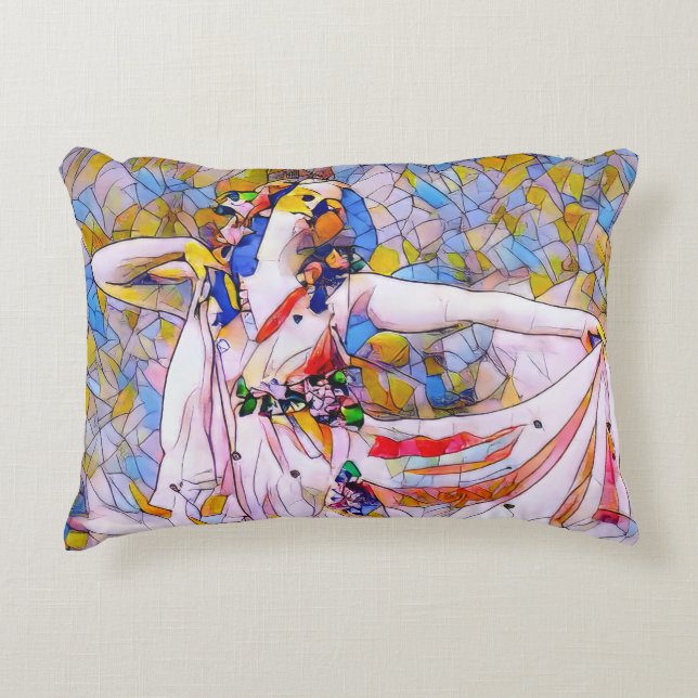 Cojín Decorativo Bailarina de vidrio manchado con vestido flojo (Anverso)