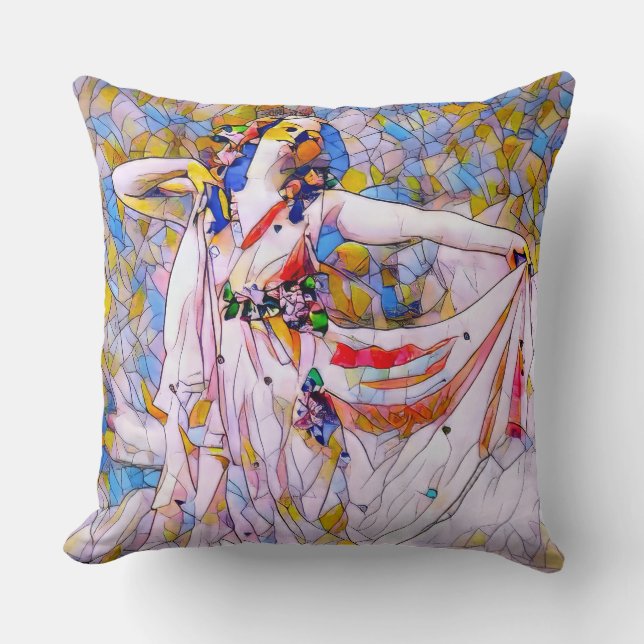 Cojín Decorativo Bailarina de vidrio manchado con vestido flojo (Anverso)