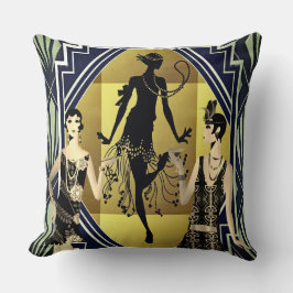 Cojín Decorativo Bailarinas de flapor retro oro negro
