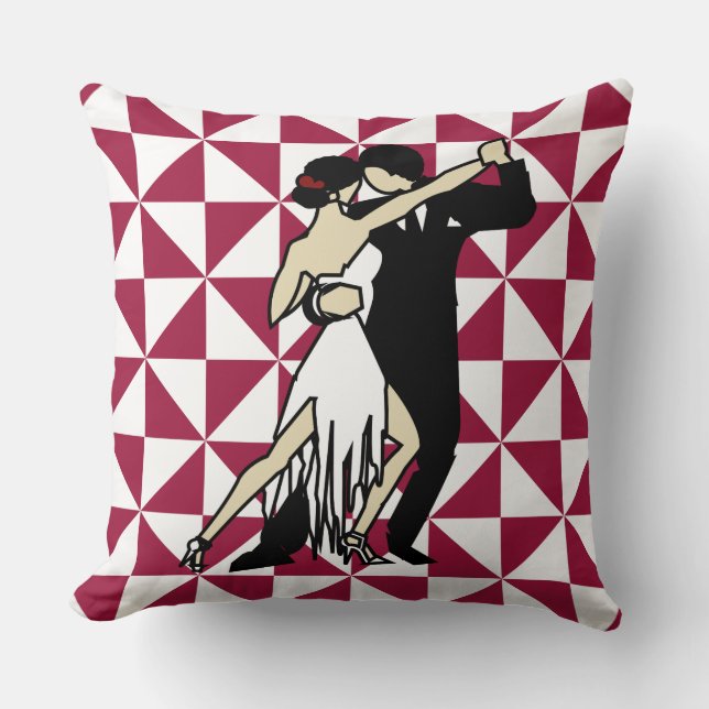 Cojín Decorativo Bailarinas de tango Borgoña y Geométrica Blanca (Anverso)