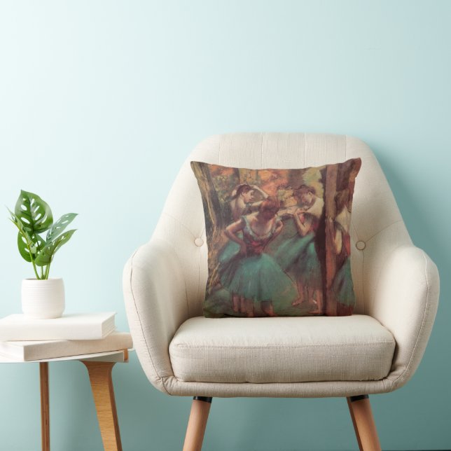 Cojín Decorativo Bailarinas, Rosa y Verde de Edgar Degas (Silla)
