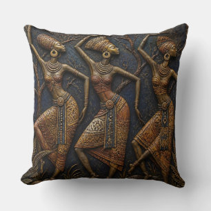Cojín Decorativo Bailarines Africanos Tradicionales Tallados - Trib