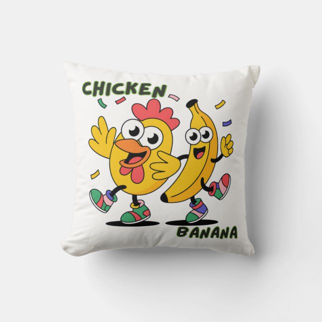 COJÍN DECORATIVO BAILE DE POLLO PLÁTANO (Anverso)