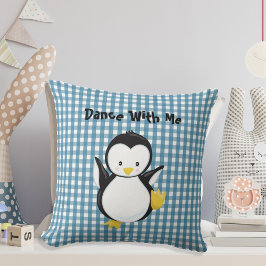 Cojín Decorativo Baile pingüino Blue Plaid Gingham Personalizado