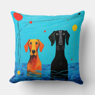 Cojín Decorativo Bajo el horizonte azul - Perros surrealistas color