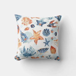 Cojín Decorativo Bajo el Mar | Animales del Océano de Coral Acuarel