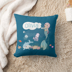 Cojín Decorativo Bajo el Mar Sirena Dulce Personalizada