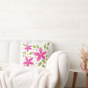 Cojín Decorativo Balcón floral de acuarela rosa caliente