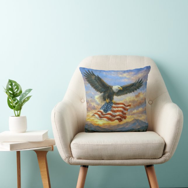Cojín Decorativo Bald Eagle Flying With American Flag (Silla)