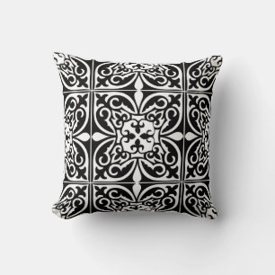 Cojín Decorativo Baldosa marroquí - negro con fondo blanco