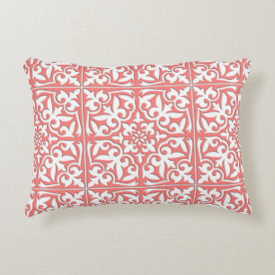 Cojín Decorativo Baldosa marroquí - rosa coral y blanco