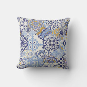 Cojín Decorativo Baldosas azules de color azulón: tónica a mano.