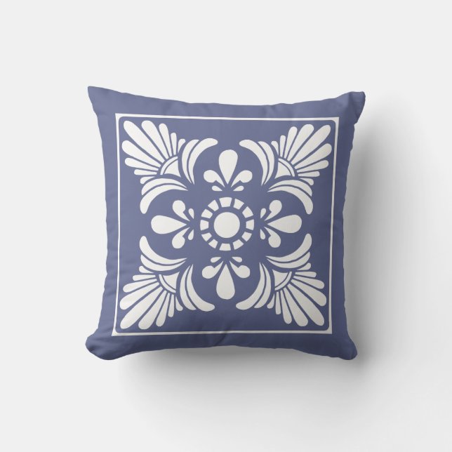 Cojín Decorativo Baldosas con decoración clásica azul y blanco (Anverso)